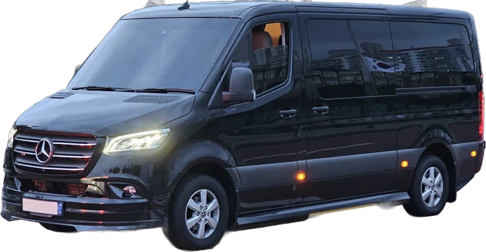 Black Mercedes-Benz Sprinter passenger van